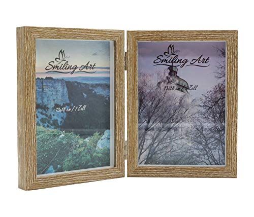 Smiling Art Bilderrahmen für 2 Fotos aus MDF Holz mit Glasscheibe, klappbarer Bilderrahmen, Doppelrahmen (Braun, 2x13x18 cm) von Smiling Art