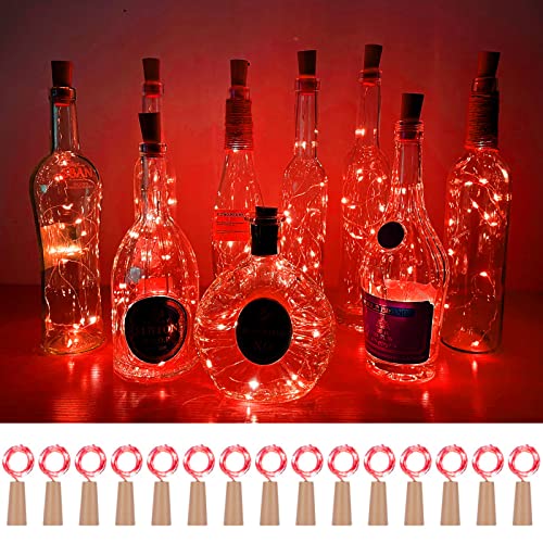 Weinflaschen-Kork-Lichterkette, 15 Stück, 10 LEDs, 101 cm, Batteriekork-Form, Kupferdraht, Lichterkette für Party, Weihnachten, Halloween, Hochzeitsdekoration (rot) von SmilingTown