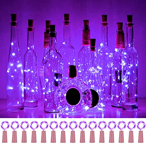 Weinflaschen-Kork-Lichterkette, 15 Stück, 10 LEDs, 101 cm, Batteriekorkform, Kupferdraht, Lichterkette, Mini-Lichterkette, für Party, Weihnachten, Halloween, Hochzeitsdekoration (lila) von SmilingTown