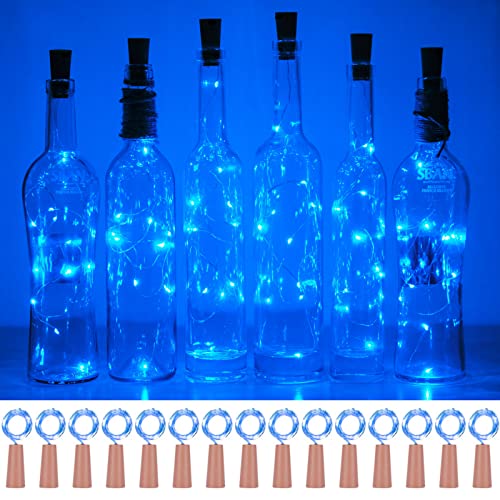 Weinflaschen-Kork-Lichterkette, 15 Stück, 10 LEDs, 101 cm, Batteriekorkform, Kupferdraht, Lichterkette, Mini-Lichterkette für Party, Weihnachten, Halloween, Hochzeitsdekoration (blau) von SmilingTown