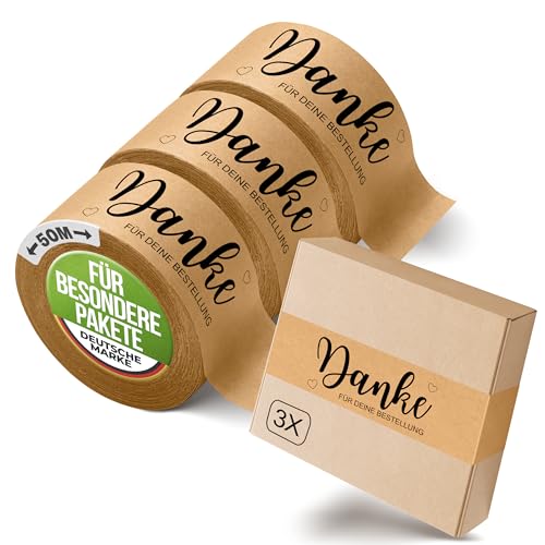 3er Set Paketklebeband mit Text - 50m x 50mm | Umweltfreundliches Verpackungsband für Unternehmen | Geräuscharmes Klebeband | Bedrucktes und geräuscharmes Verpackungsband | Stark haftend (Danke) von Smilivery