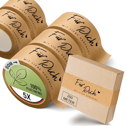 Nachhaltiges Paketklebeband mit Aufdruck, 50m x 50mm, Persönliches & geräuscharmes Klebeband, Umweltfreundliche Paketband mit Text, Verpackungsband für Unternehmen, "Für Dich" (5x Profi-Bundle) von Smilivery