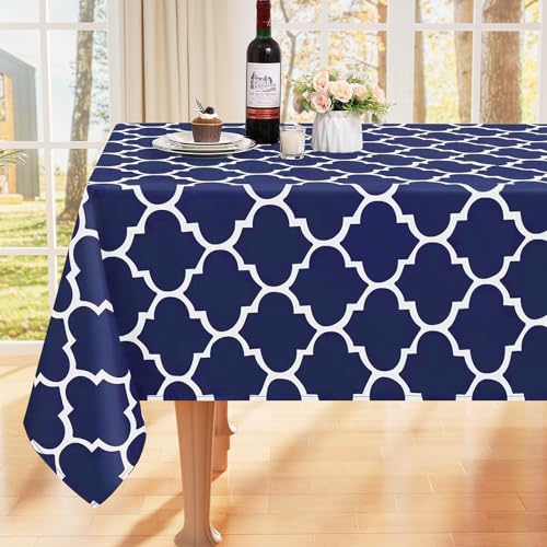 smiry Tischdecke Abwaschbar Rechteckig 100x140cm Tischtuch Polyester Wasserabweisend Lotuseffekt Marokkanisch Tischwäsche Schmutzabweisend Abwischbare Tafeldecke für Outdoor Party Küche,Dunkelblau von smiry