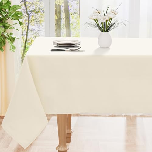 smiry Tischdecke Abwaschbar Rechteckig 130x160cm Tischtuch Polyester Wasserabweisend Lotuseffekt Tischwäsche Schmutzabweisend Abwischbare Tafeldecke für Party Küche, Beige von smiry