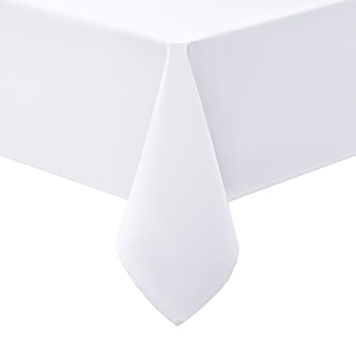 smiry Tischdecke Abwaschbar Rechteckig 130x160cm Tischtuch Polyester Wasserabweisend Lotuseffekt Tischwäsche Schmutzabweisend Abwischbare Tafeldecke für Party Küche, Weiß von smiry