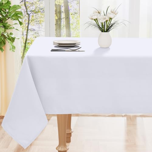 smiry Tischdecke Abwaschbar Rechteckig 100x140cm Tischtuch Polyester Wasserabweisend Lotuseffekt Tischwäsche Schmutzabweisend Abwischbare Tafeldecke für Party Küche, Weiß von smiry