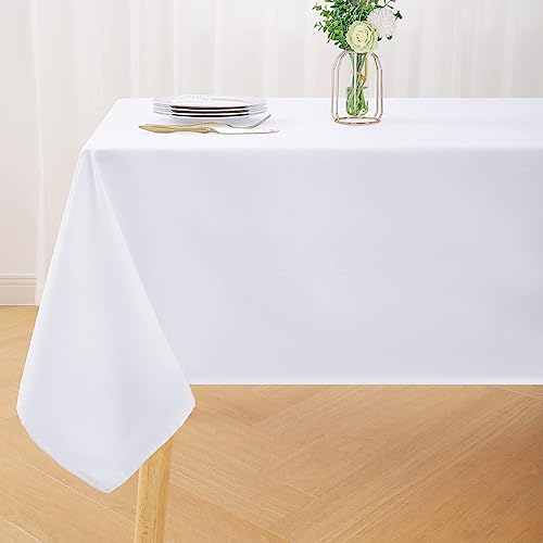 smiry Tischdecke Abwaschbar Rechteckig 140x300cm Tischtuch Polyester Wasserabweisend Lotuseffekt Tischwäsche Schmutzabweisend Abwischbare Tafeldecke für Party Küche, Weiß von smiry