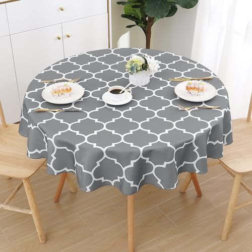 smiry Tischdecke Abwaschbar Rund 140cm Tischtuch Polyester Wasserabweisend Lotuseffekt Marokkanisch Tischwäsche Schmutzabweisend Abwischbare Tafeldecke für Outdoor Party Küche,Grau von smiry