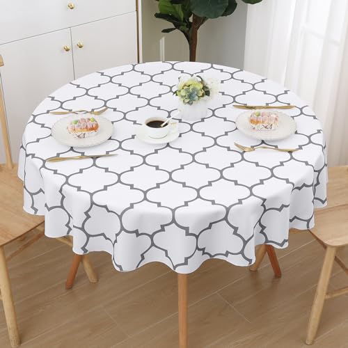 smiry Tischdecke Abwaschbar Rund 140cm Tischtuch Polyester Wasserabweisend Lotuseffekt Marokkanisch Tischwäsche Schmutzabweisend Abwischbare Tafeldecke für Outdoor Party Küche,Weiß smiry Tischdecke Abwaschbar Rund 140cm Tischtuch Polyester Wasserabweisend Lotuseffekt Marokkanisch Tischwäsche Schmutzabweisend Abwischbare Tafeldecke für Outdoor Party Küche,Weiß von smiry