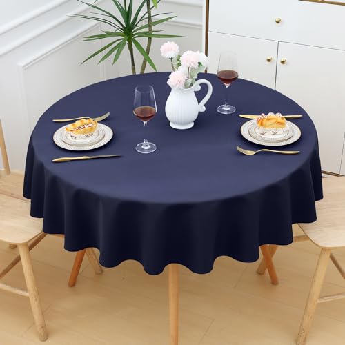 smiry Tischdecke Abwaschbar Rund140cm Tischtuch Polyester Wasserabweisend Lotuseffekt Tischwäsche Schmutzabweisend Abwischbare Tafeldecke für Party Küche, Dunkelblau von smiry