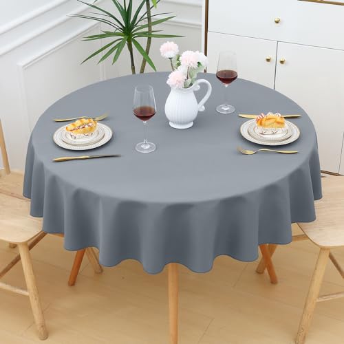 smiry Tischdecke Abwaschbar Rund140cm Tischtuch Polyester Wasserabweisend Lotuseffekt Tischwäsche Schmutzabweisend Abwischbare Tafeldecke für Party Küche, Grau von smiry