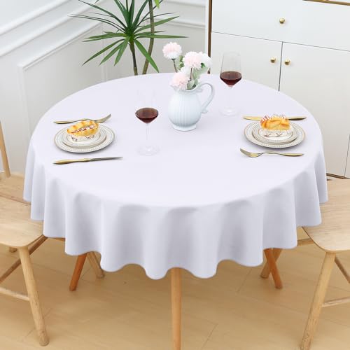 smiry Tischdecke Abwaschbar Rund140cm Tischtuch Polyester Wasserabweisend Lotuseffekt Tischwäsche Schmutzabweisend Abwischbare Tafeldecke für Party Küche, Weiß von smiry