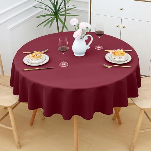 smiry Tischdecke Abwaschbar Rund140cm Tischtuch Polyester Wasserabweisend Lotuseffekt Tischwäsche Schmutzabweisend Abwischbare Tafeldecke für Party Küche Weihnachten, Weinrot smiry Tischdecke Abwaschbar Rund140cm Tischtuch Polyester Wasserabweisend Lotuseffekt Tischwäsche Schmutzabweisend Abwischbare Tafeldecke für Party Küche Weihnachten, Weinrot von smiry