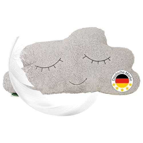 Smithy Kinder-Kissen Wolke mit süßem Wolkengesicht | Dekokissen | 100% hochwertige Baumwolle | Öko-Tex zertifiziertes | mit Füllung 35 x 20 cm (grau) von Smithy by Dagmar Nelk
