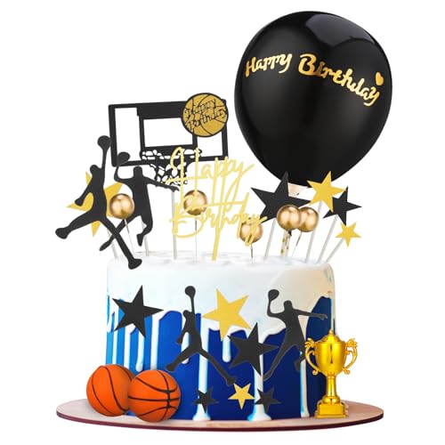 30 Stück Basketball-Kuchendekoration, Basketball Tortendeko Geburtstag deko, Happy Birthday Basketball-Kuchenaufsatz Kuchen Set für Mann Jungen Geburtstag Event Party-Zubehör von Smivyhp