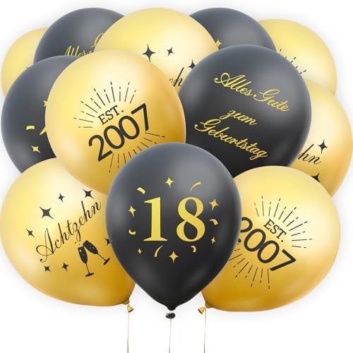 36 Stück Deko zum 18. Geburtstag, Happy Birthday Luftballon zum 18. Geburtstag für Männer und Frauen, Schwarzgold, Avocadogrüngold, Milchweißgold von Smlper