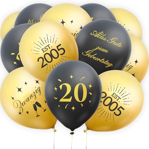 36 Stück Deko zum 20. Geburtstag, Happy Birthday Luftballon zum 20. Geburtstag für Männer und Frauen, Schwarzgold, Avocadogrüngold, Milchweißgold (schwarzes Gold, 20) von Smlper