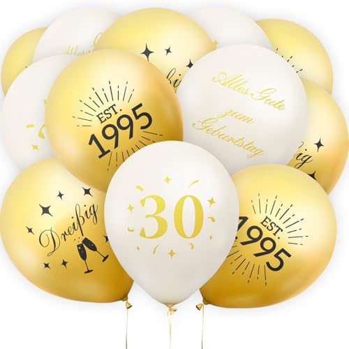 36 Stück Deko zum 30. Geburtstag, Happy Birthday Luftballon zum 30. Geburtstag für Männer und Frauen, Schwarzgold, Avocadogrüngold, Milchweißgold (Milchig Weißgold, 30) von Smlper