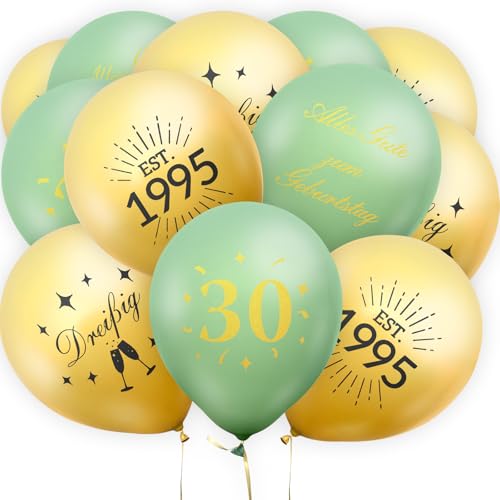 36 Stück Deko zum 30. Geburtstag, Happy Birthday Luftballon zum 30. Geburtstag für Männer und Frauen, Schwarzgold, Avocadogrüngold, Milchweißgold von Smlper