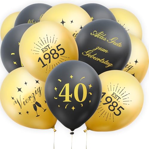 36 Stück Deko zum 40. Geburtstag, Happy Birthday Luftballon zum 40. Geburtstag für Männer und Frauen, Schwarzgold, Avocadogrüngold, Milchweißgold (schwarzes Gold, 40) von Smlper