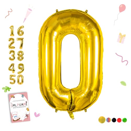 Smlpuame 102cm Folienballon Zahlen Luftballon 0-9 Geburtstag Golden Große 0 Ballons für Geburtstagsfeier Feierdekorationen, Heliumfolien Zahlenballons für Hochzeitstag von Smlpuame