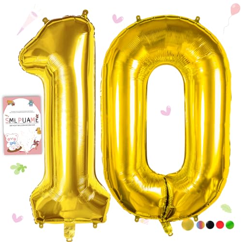 Smlpuame 102cm Folienballon Zahlen Luftballon 0-9 Geburtstag Golden Große 10 Ballons für Geburtstagsfeier Feierdekorationen, Heliumfolien Zahlenballons für Hochzeitstag von Smlpuame