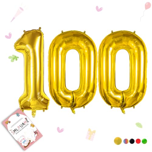Smlpuame 102cm Folienballon Zahlen Luftballon 0-9 Geburtstag Golden Große 100 Ballons für Geburtstagsfeier Feierdekorationen, Heliumfolien Zahlenballons für Hochzeitstag von Smlpuame