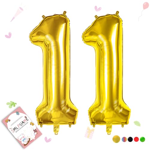 Smlpuame 102cm Folienballon Zahlen Luftballon 0-9 Geburtstag Golden Große 11 Ballons für Geburtstagsfeier Feierdekorationen, Heliumfolien Zahlenballons für Hochzeitstag von Smlpuame