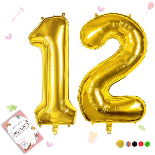 Smlpuame 102cm Folienballon Zahlen Luftballon 0-9 Geburtstag Golden Große 12 Ballons für Geburtstagsfeier Feierdekorationen, Heliumfolien Zahlenballons für Hochzeitstag von Smlpuame