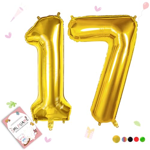 Smlpuame 102cm Folienballon Zahlen Luftballon 0-9 Geburtstag Golden Große 17 Ballons für Geburtstagsfeier Feierdekorationen, Heliumfolien Zahlenballons für Hochzeitstag von Smlpuame