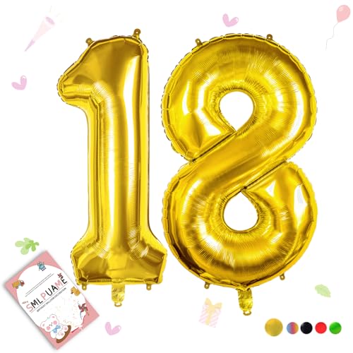 Smlpuame 102cm Folienballon Zahlen Luftballon 0-9 Geburtstag Golden Große 18 Ballons für Geburtstagsfeier Feierdekorationen, Heliumfolien Zahlenballons für Hochzeitstag von Smlpuame