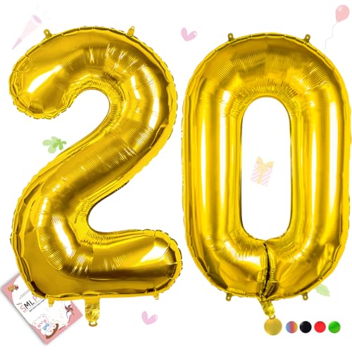 Smlpuame 102cm Folienballon Zahlen Luftballon 0-9 Geburtstag Golden Große 20 Ballons für Geburtstagsfeier Feierdekorationen, Heliumfolien Zahlenballons für Hochzeitstag von Smlpuame