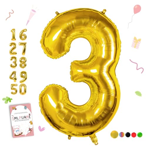 Smlpuame 102cm Folienballon Zahlen Luftballon 0-9 Geburtstag Golden Große 3 Ballons für Geburtstagsfeier Feierdekorationen, Heliumfolien Zahlenballons für Hochzeitstag Smlpuame 102cm Folienballon Zahlen Luftballon 0-9 Geburtstag Golden Große 3 Ballons für Geburtstagsfeier Feierdekorationen, Heliumfolien Zahlenballons für Hochzeitstag von Smlpuame