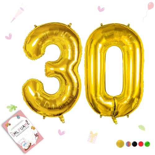 Smlpuame 102cm Folienballon Zahlen Luftballon 0-9 Geburtstag Golden Große 30 Ballons für Geburtstagsfeier Feierdekorationen, Heliumfolien Zahlenballons für Hochzeitstag von Smlpuame