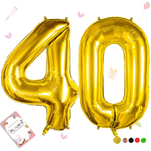 Smlpuame 102cm Folienballon Zahlen Luftballon 0-9 Geburtstag Golden Große 40 Ballons für Geburtstagsfeier Feierdekorationen, Heliumfolien Zahlenballons für Hochzeitstag von Smlpuame