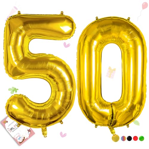 Smlpuame 102cm Folienballon Zahlen Luftballon 0-9 Geburtstag Golden Große 50 Ballons für Geburtstagsfeier Feierdekorationen, Heliumfolien Zahlenballons für Hochzeitstag von Smlpuame