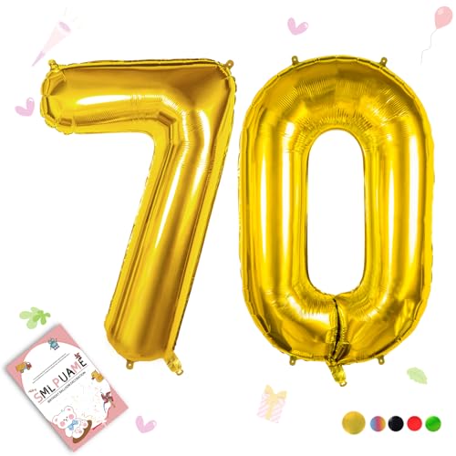 Smlpuame 102cm Folienballon Zahlen Luftballon 0-9 Geburtstag Golden Große 70 Ballons für Geburtstagsfeier Feierdekorationen, Heliumfolien Zahlenballons für Hochzeitstag von Smlpuame