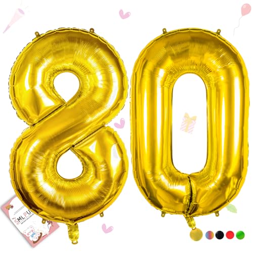Smlpuame 102cm Folienballon Zahlen Luftballon 0-9 Geburtstag Golden Große 80 Ballons für Geburtstagsfeier Feierdekorationen, Heliumfolien Zahlenballons für Hochzeitstag von Smlpuame