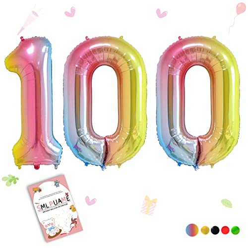 Smlpuame 102cm Folienballon Zahlen Luftballon 0-9 Geburtstag Regenbogen Farbverlauf, Große 100 Ballons für Geburtstagsfeier Feierdekorationen, Heliumfolien Zahlenballons für Hochzeitstag von Smlpuame