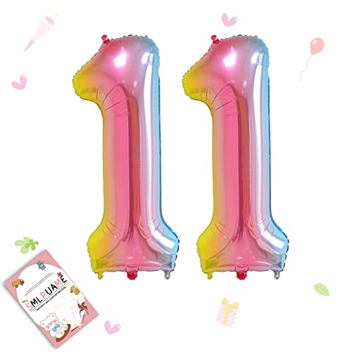 Smlpuame 102cm Folienballon Zahlen Luftballon 0-9 Geburtstag Regenbogen Farbverlauf, Große 11 Ballons für Geburtstagsfeier Feierdekorationen, Heliumfolien Zahlenballons für Hochzeitstag von Smlpuame