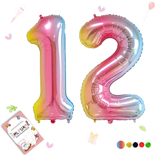 Smlpuame 102cm Folienballon Zahlen Luftballon 0-9 Geburtstag Regenbogen Farbverlauf, Große 12 Ballons für Geburtstagsfeier Feierdekorationen, Heliumfolien Zahlenballons für Hochzeitstag von Smlpuame