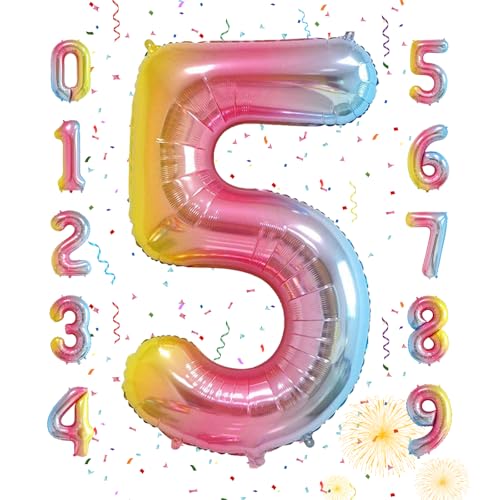Smlpuame 102cm Folienballon Zahlen Luftballon 0-9 Geburtstag Regenbogen Farbverlauf, Große 5 Ballons für Geburtstagsfeier Feierdekorationen, Heliumfolien Zahlenballons für Hochzeitstag Smlpuame 102cm Folienballon Zahlen Luftballon 0-9 Geburtstag Regenbogen Farbverlauf, Große 5 Ballons für Geburtstagsfeier Feierdekorationen, Heliumfolien Zahlenballons für Hochzeitstag von Smlpuame