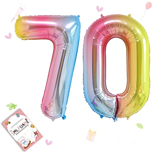 Smlpuame 102cm Folienballon Zahlen Luftballon 0-9 Geburtstag Regenbogen Farbverlauf, Große 70 Ballons für Geburtstagsfeier Feierdekorationen, Heliumfolien Zahlenballons für Hochzeitstag von Smlpuame