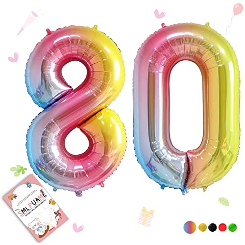 Smlpuame 102cm Folienballon Zahlen Luftballon 0-9 Geburtstag Regenbogen Farbverlauf, Große 80 Ballons für Geburtstagsfeier Feierdekorationen, Heliumfolien Zahlenballons für Hochzeitstag von Smlpuame