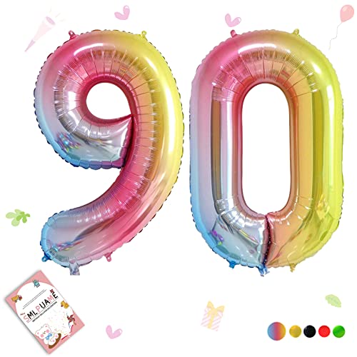 Smlpuame 102cm Folienballon Zahlen Luftballon 0-9 Geburtstag Regenbogen Farbverlauf, Große 90 Ballons für Geburtstagsfeier Feierdekorationen, Heliumfolien Zahlenballons für Hochzeitstag von Smlpuame