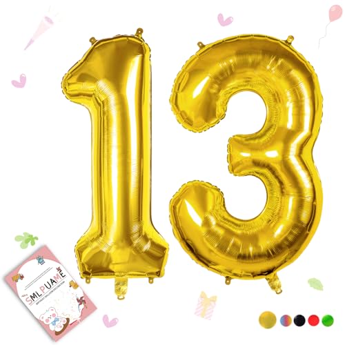 Smlpuame 102cm Folienballon Zahlen Luftballon 0-9 Geburtstag Golden Große 13 Ballons für Geburtstagsfeier Feierdekorationen, Heliumfolien Zahlenballons für Hochzeitstag von Smlpuame