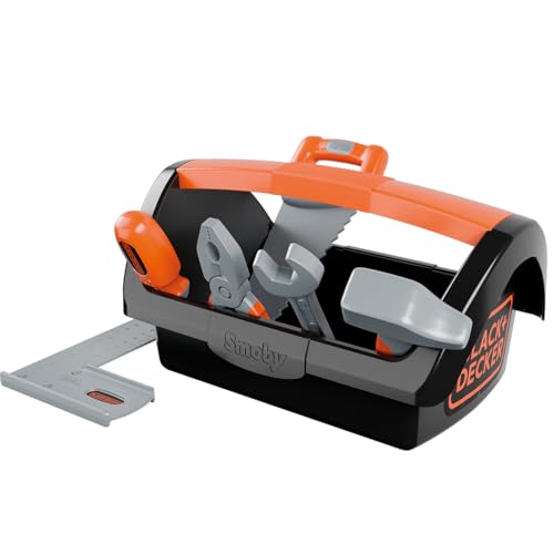 Smoby - Black + Decker – Werkzeugkasten + 6 Werkzeuge – Schraubendreher, Säge, Hammer, Flachschlüssel, Geodreieck, Zange inklusive – ab 3 Jahren von Smoby