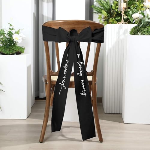 SmoothNovelty In Loving Memory Hochzeitsstuhl-Schärpe 3,4 m Gedenkstätte reserviert Stuhl Schild Hochzeit Braut Sitzband Satin für Himmel Kirche Zeremonie Dekorationen (schwarz) von SmoothNovelty