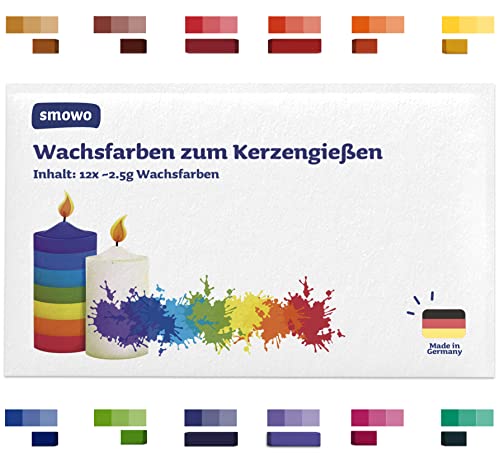 Smowo® 12 Kerzenwachs Farben zum Kerzen selber machen – Kerzenfarben Set zum einfärben von Wachs – Herstellung in Deutschland von Smowo