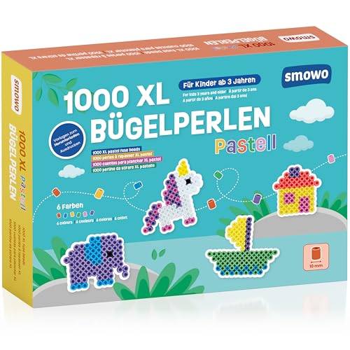 Smowo® Große 10mm Bügelperlen 1000 Stück für Kinder ab 3 Jahren - 6 Pastell Farben XL Steckperlen - Kreatives Perlenset von Smowo